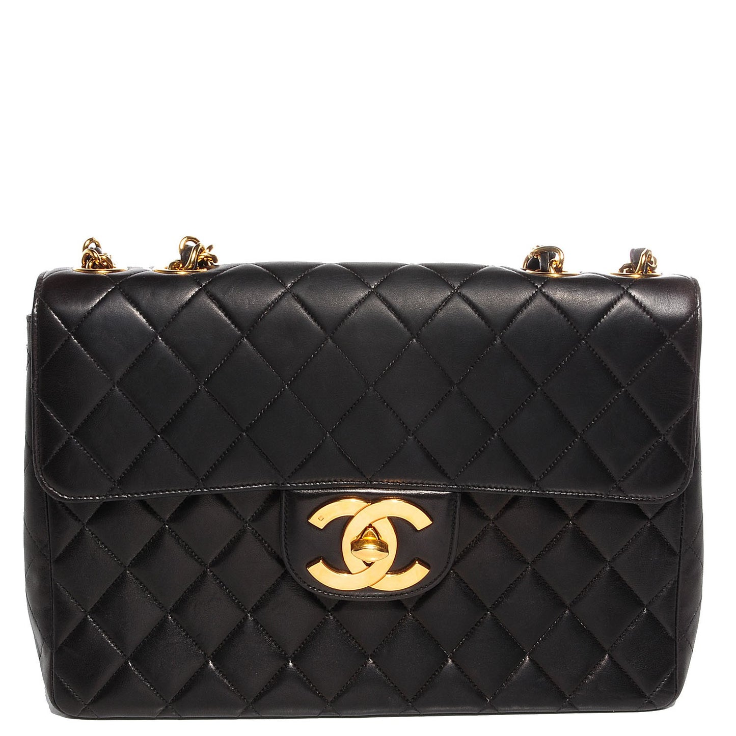 Lambskin Quilted Jumbo Flap Black