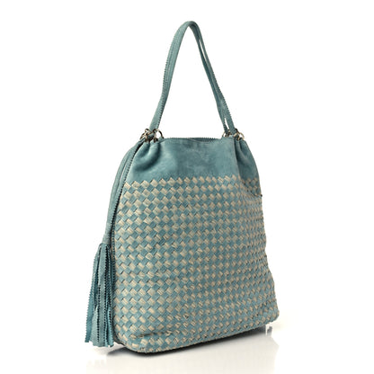 Bottega Veneta Suede Intrecciato Shoulder Bag Light Blue 3 of 9