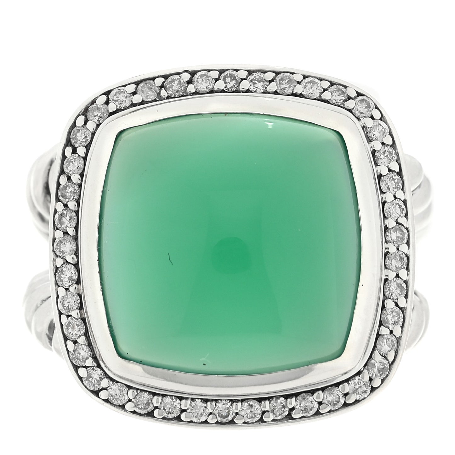 Sterling Silver Diamond Green Onyx 14mm Albion Ring 50 5.5