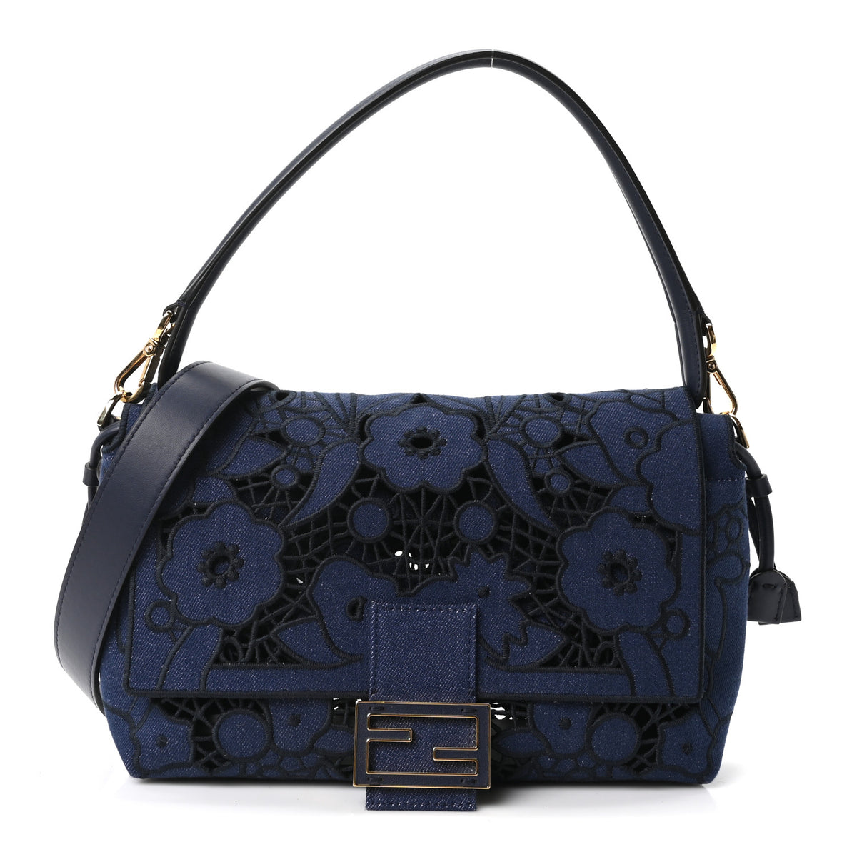 Denim Floral À Jour Medium Mamma Baguette Dark Blue