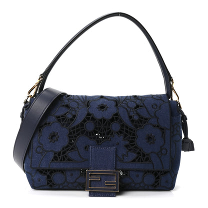 Fendi Denim Floral À Jour Medium Mamma Baguette Dark Blue 1 of 10