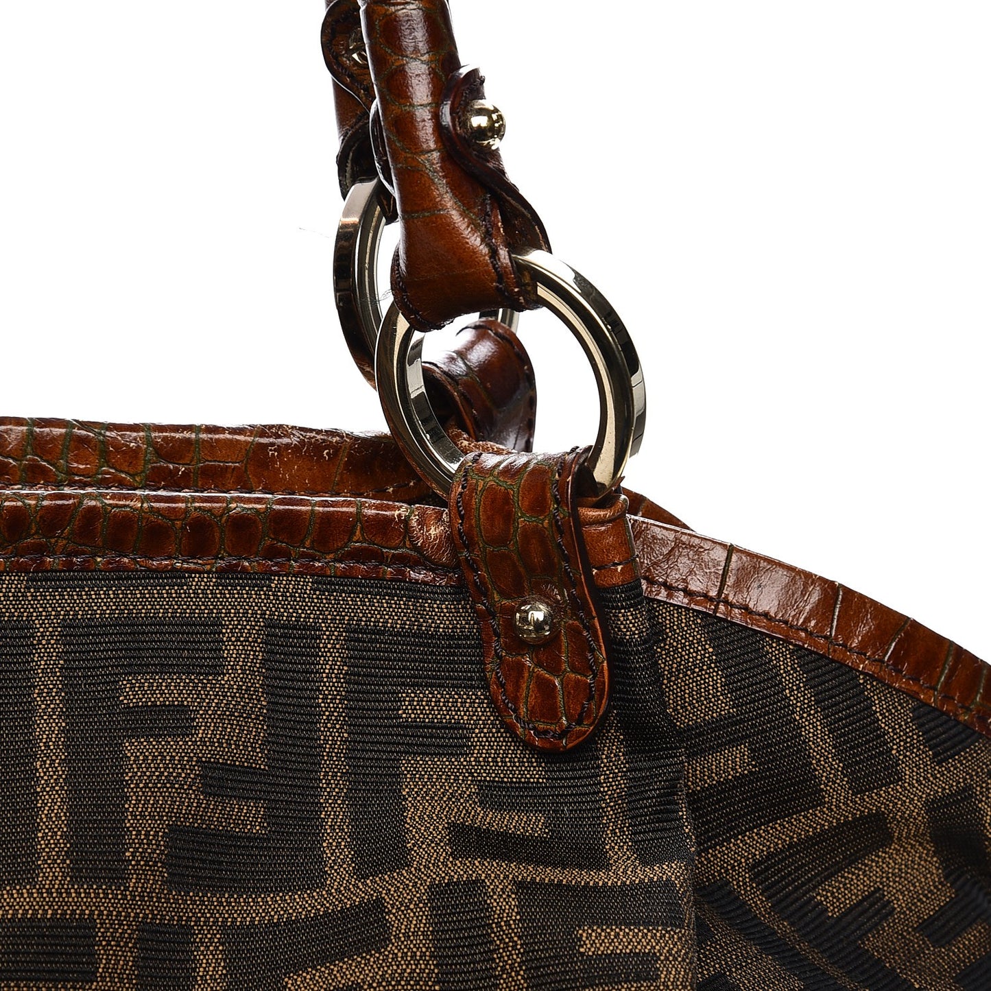 Zucca Calfskin Crocodile Embossed Large Chef Shopper Tote Tobacco