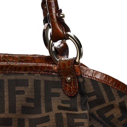 Fendi Zucca Calfskin Crocodile Embossed Large Chef Shopper Tote Tobacco 8 of 11