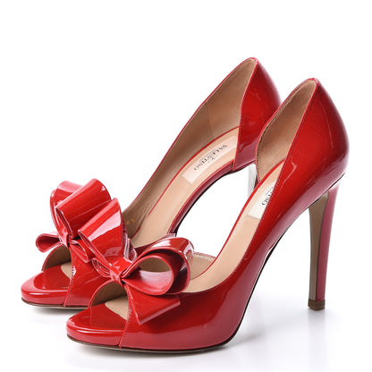 Valentino Garavani Patent Couture Bow Peep Toe d'Orsay 15/110mm Pumps 36.5 Rosso Valentino 3 of 10
