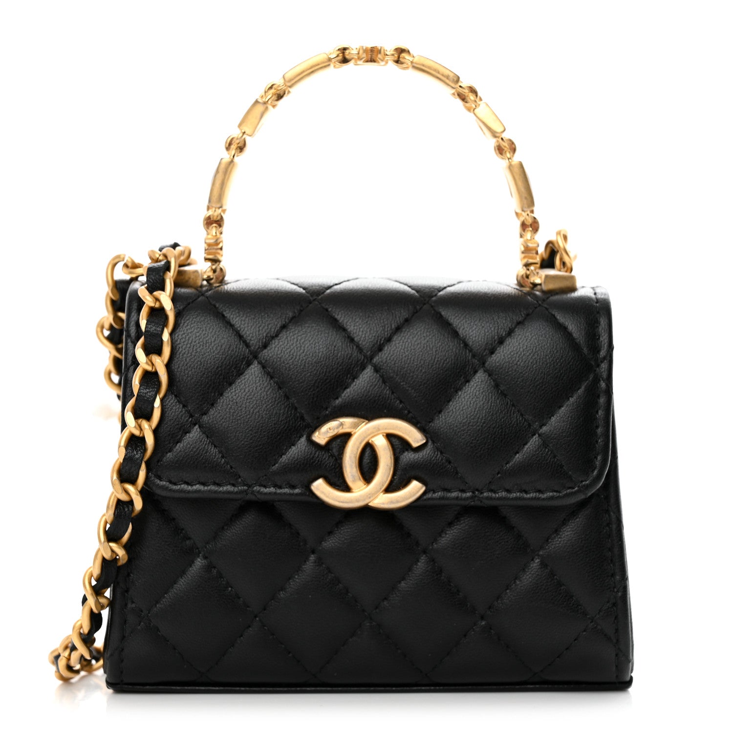 Chanel Lambskin Enamel Quilted Mini Top Handle Flap Black 1 of 10