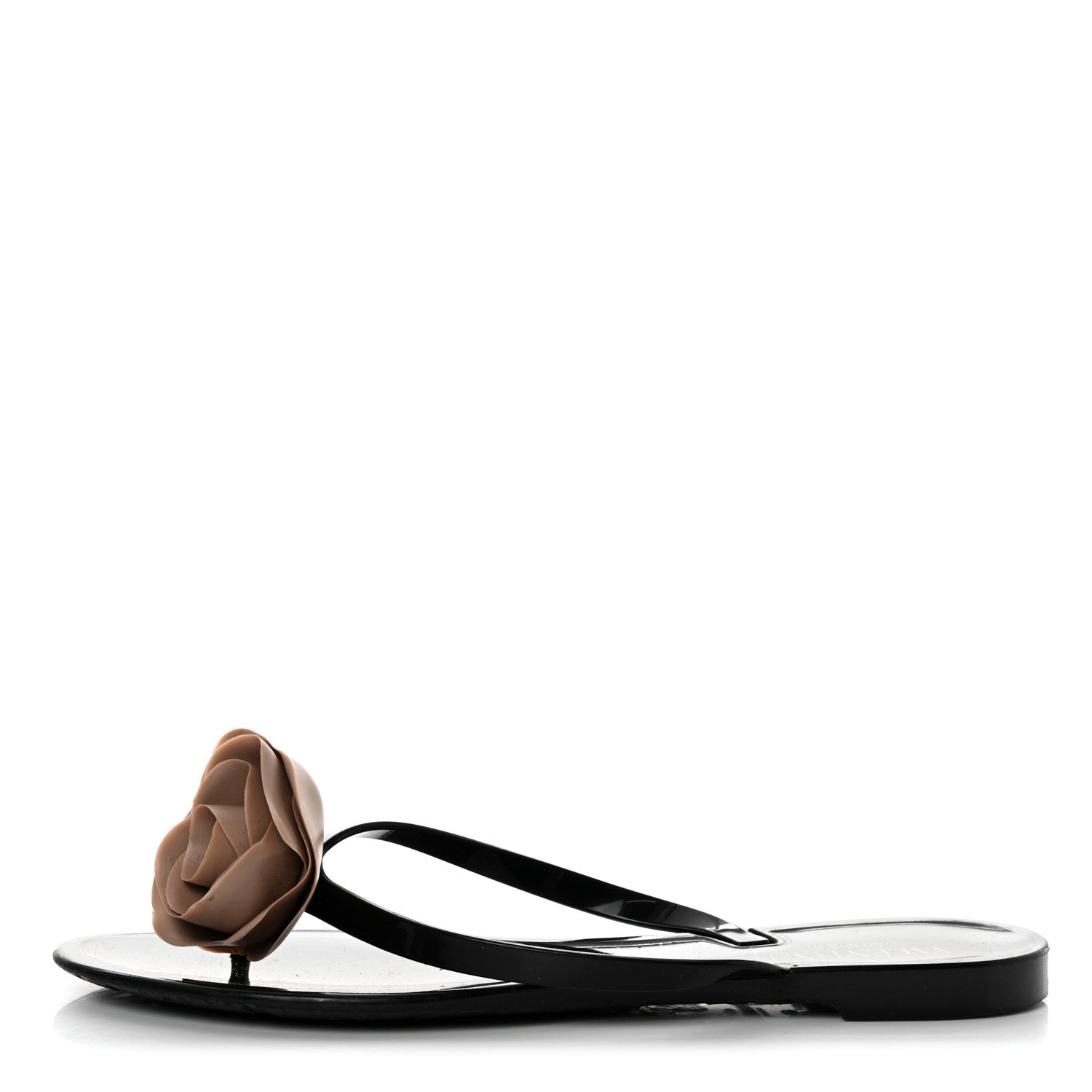 Valentino Garavani PVC Jelly Rose Thong Sandals 41 Black Beige 1 of 8