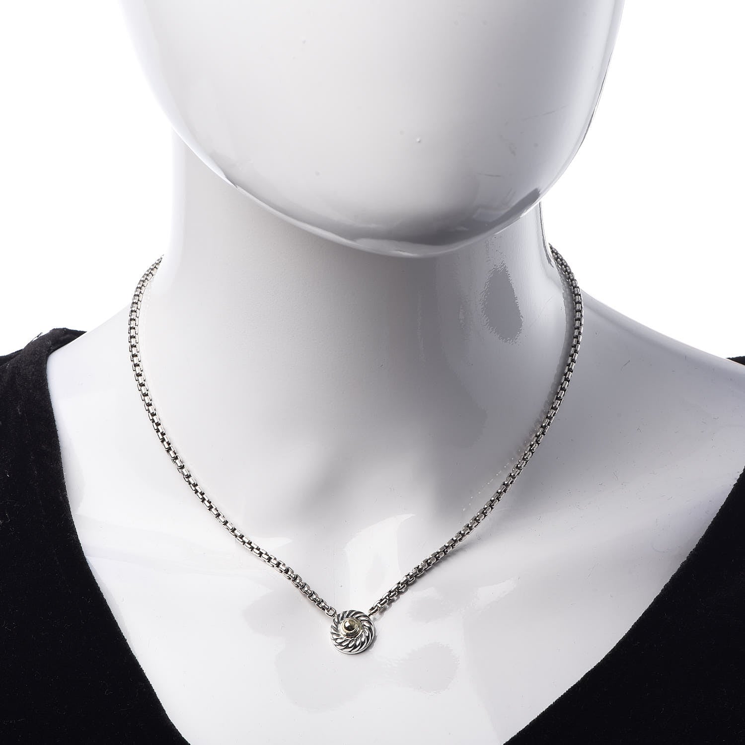 David Yurman Sterling Silver 14K Yellow Gold Cookie Pendant Necklace 2 of 5