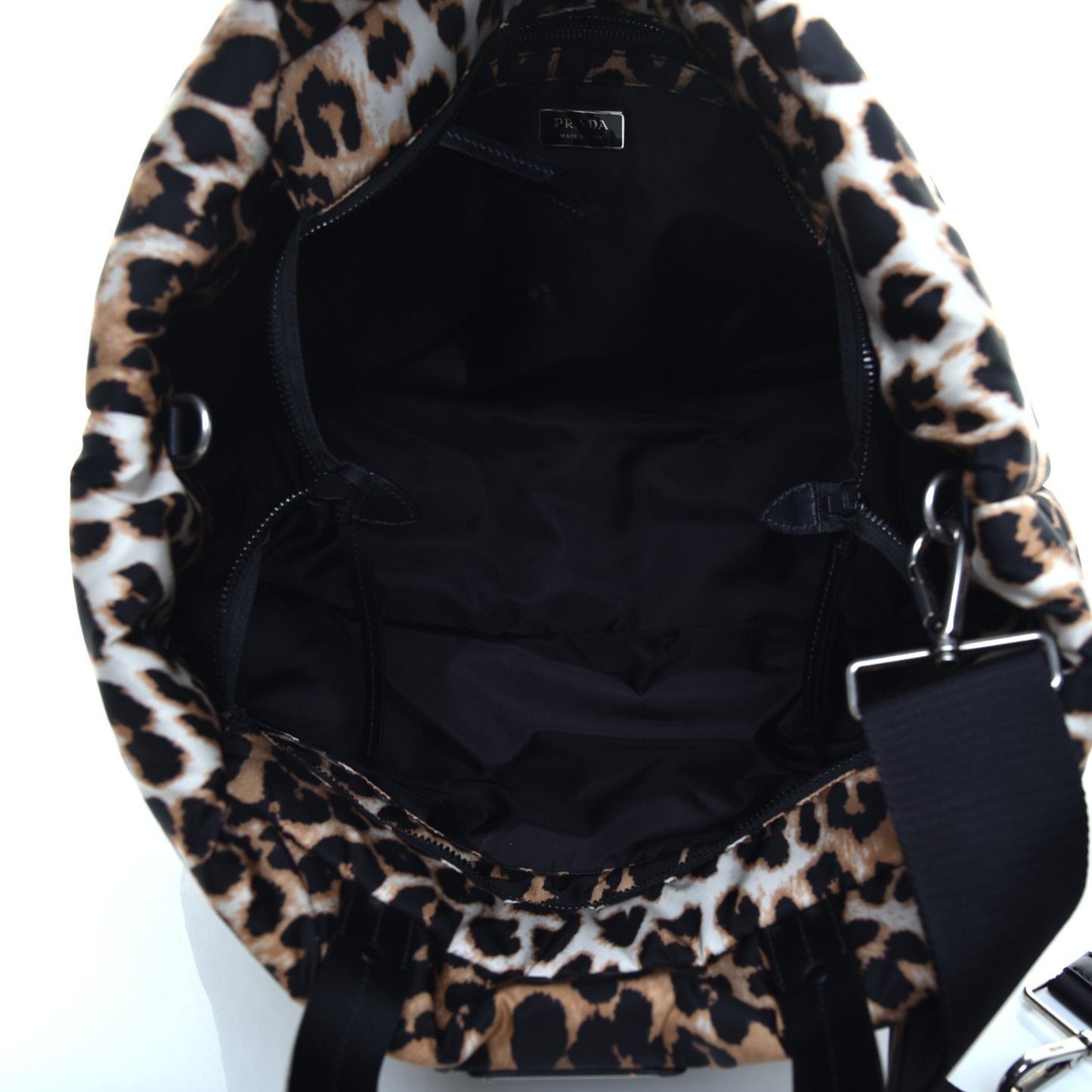 Tessuto Nylon Leopard Print Shopping Tote Avorio