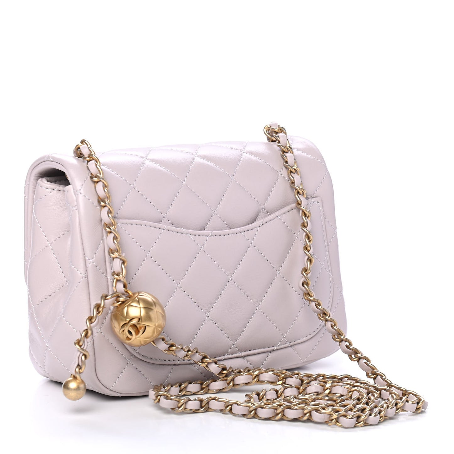 Lambskin Quilted Mini Pearl Crush Flap Light Purple