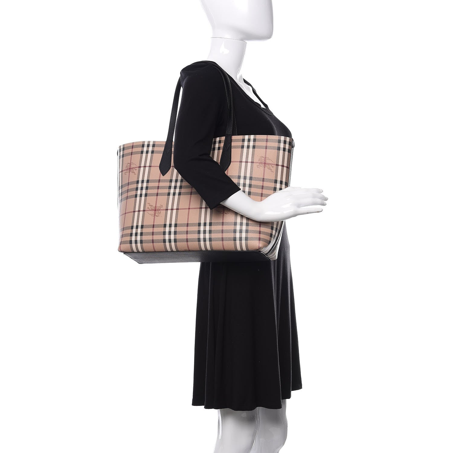 Burberry Grainy Calfskin Haymarket Check Medium Reversible Tote Black 2 of 14