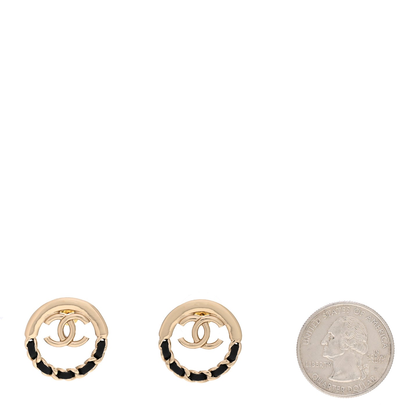 Lambskin Chain CC Round Earrings Gold Black