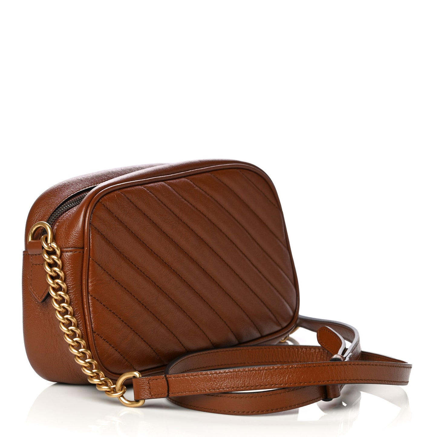 Glazed Calfskin Matelasse Diagonal Small GG Marmont Chain Shoulder Bag Cuir