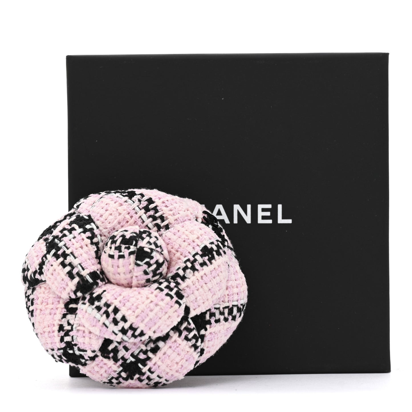 Tweed Camellia Brooch Pink Black