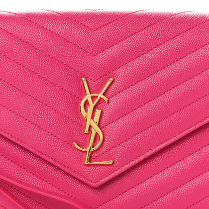 Saint Laurent Grain De Poudre Matelasse Chevron Monogram Envelope Clutch Fuchsia 9 of 9