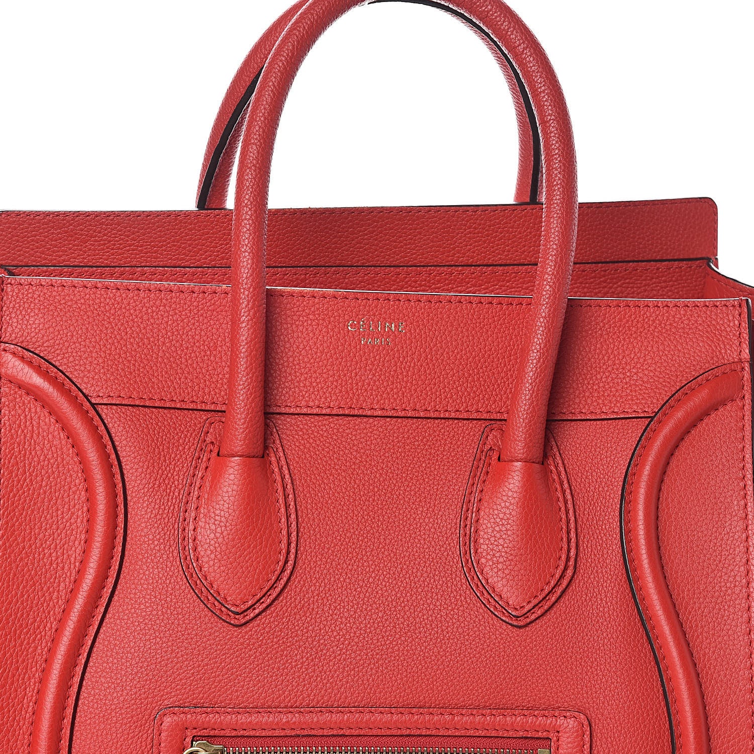 Celine Drummed Calfskin Mini Luggage Coquelicot 7 of 9