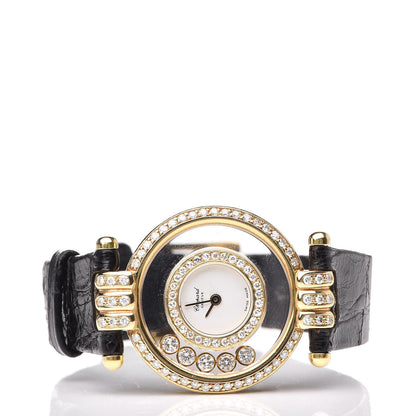 Chopard 18K Yellow Gold Alligator Diamond Pave Bezel 25mm Happy Diamonds Quartz Watch 3 of 9