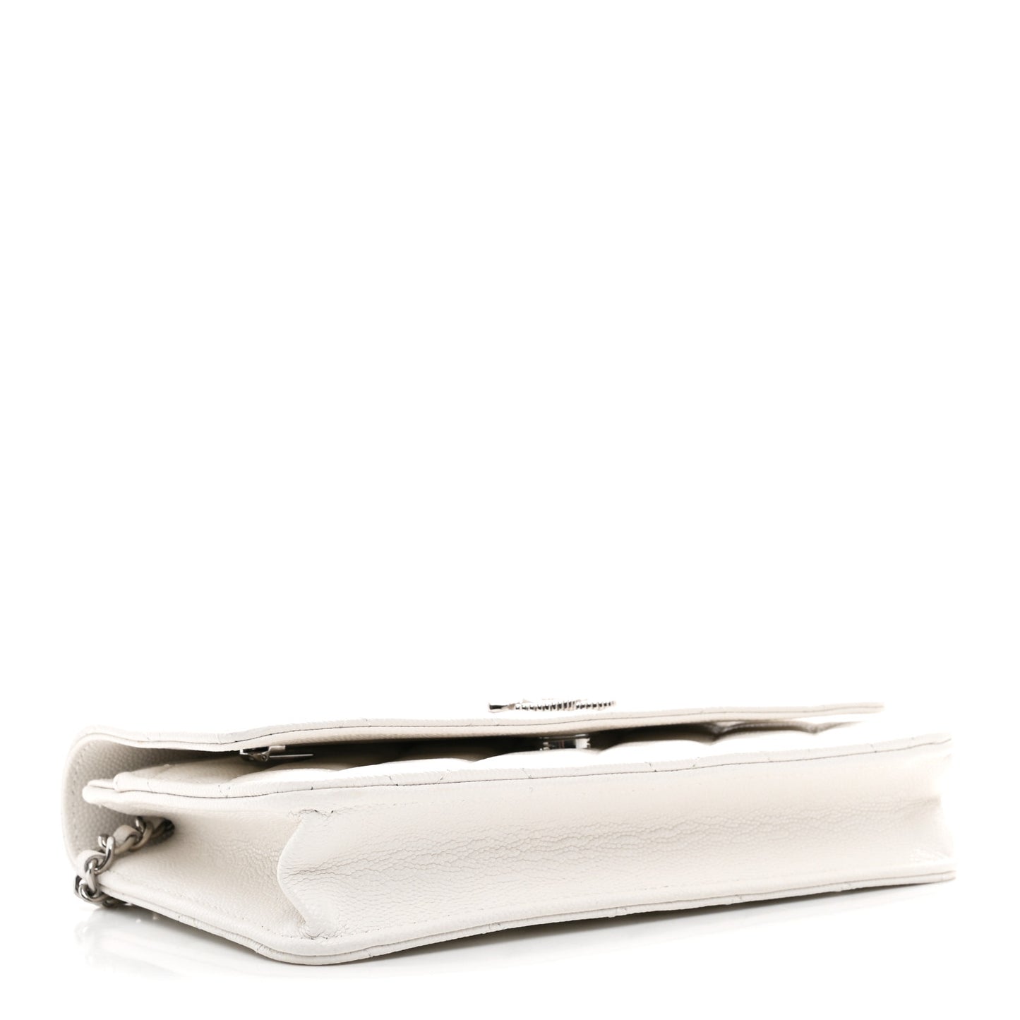 Caviar Quilted Ribbed Metal Wallet on Chain WOC White