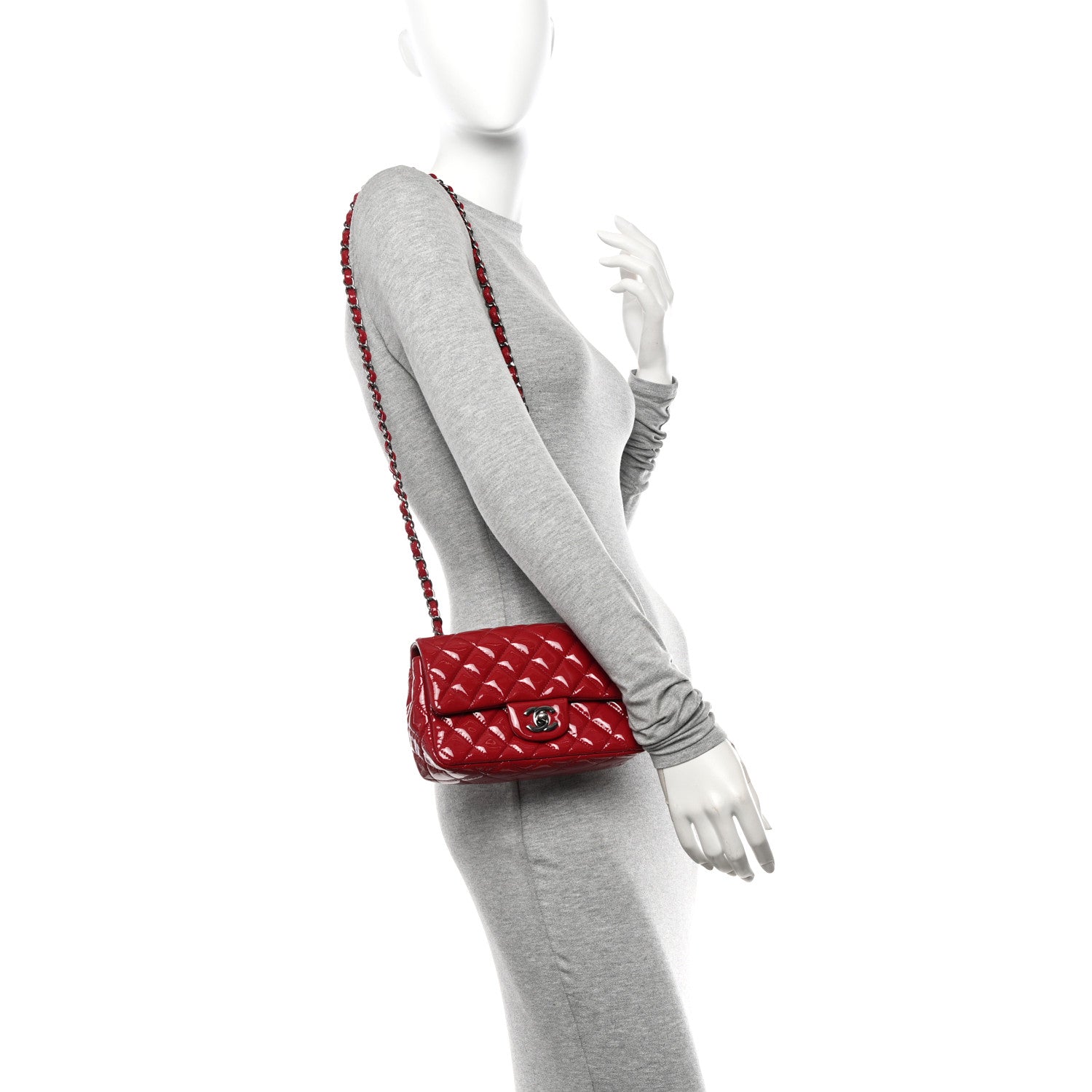 Chanel Patent Calfskin Quilted Mini Rectangular Flap Dark Red 3 of 11