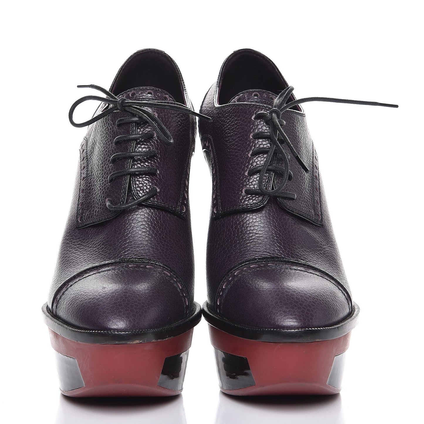 Grained Calfskin Platform Lace Up Pumps 38.5 Purple