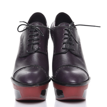 Louis Vuitton Grained Calfskin Platform Lace Up Pumps 38.5 Purple 3 of 13