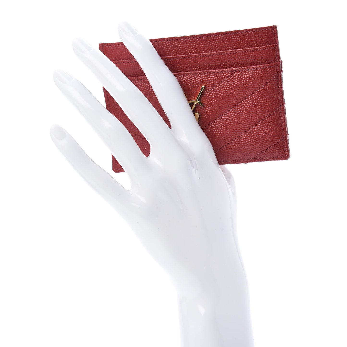 Grain De Poudre Matelasse Chevron Monogram Credit Card Case New Red