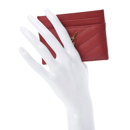 Saint Laurent Grain De Poudre Matelasse Chevron Monogram Credit Card Case New Red 2 of 8
