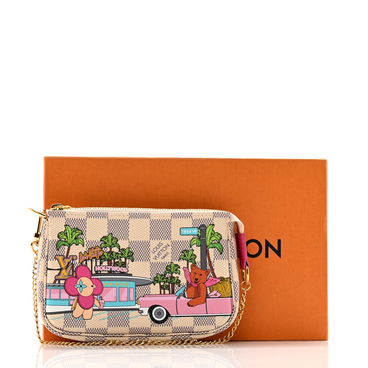Louis Vuitton Damier Azur 2021 Christmas Animation Hollywood Mini Pochette Accessories Fuchsia 8 of 8