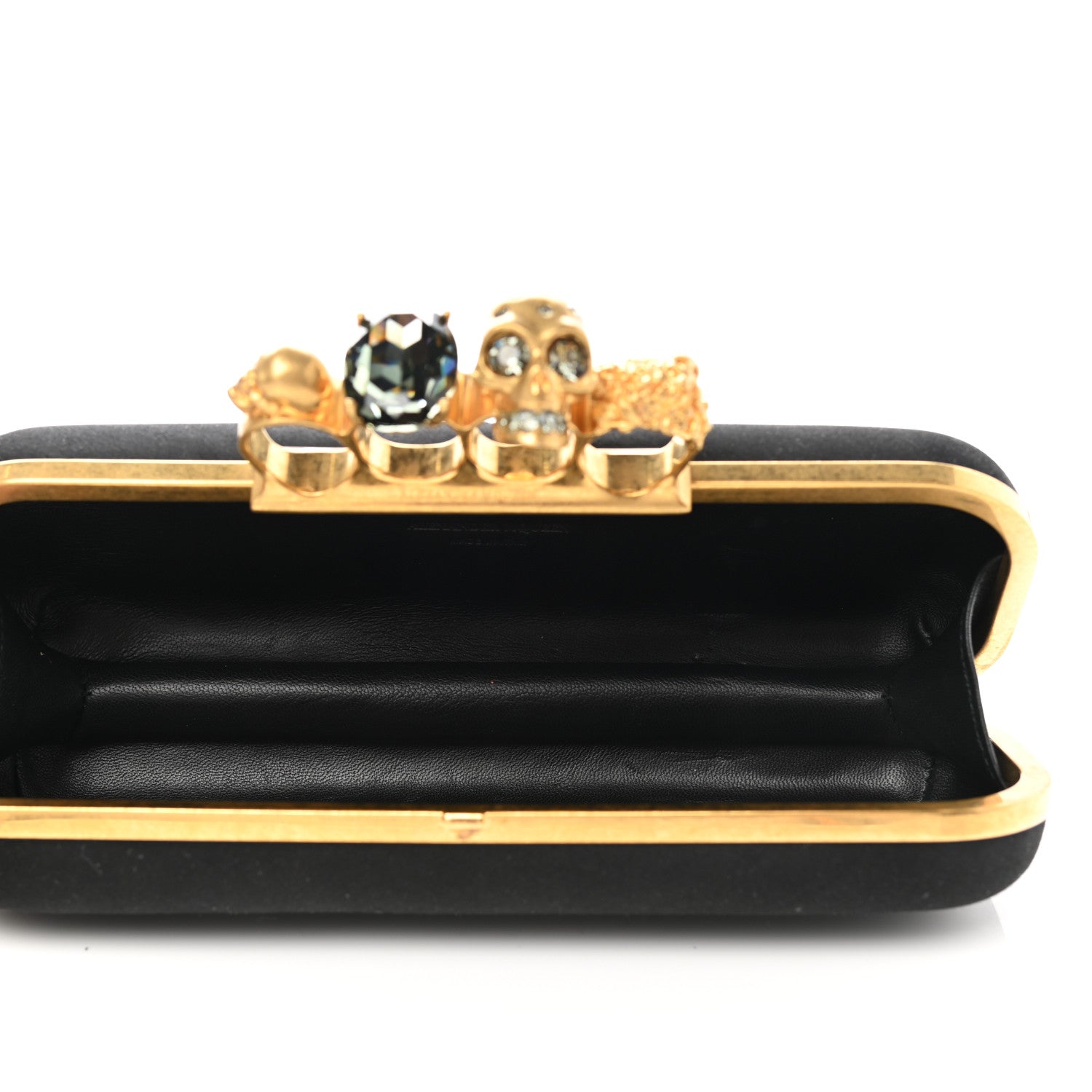 Alexander McQueen Satin Skull Knuckle Duster Box Clutch Black 6 of 13