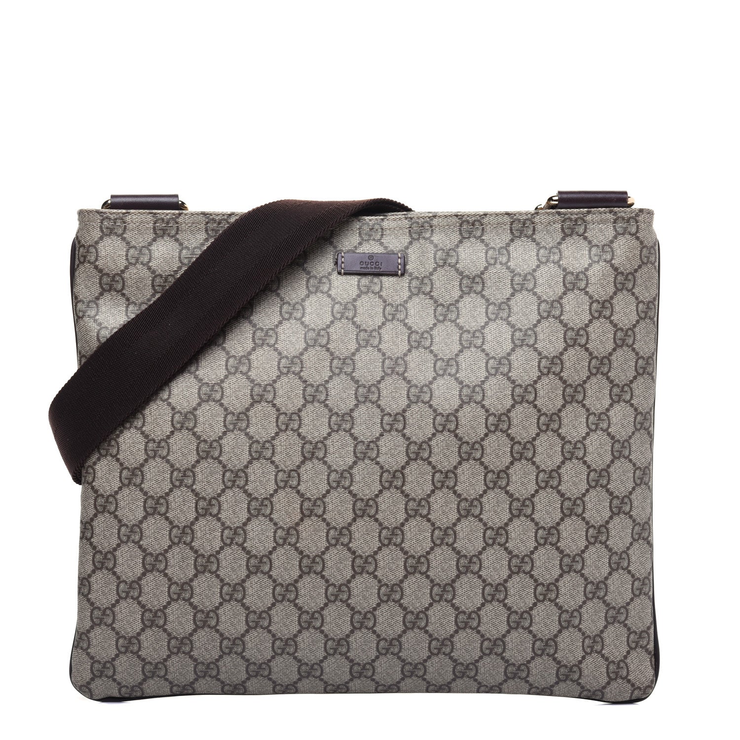 Gucci GG Supreme Monogram Medium Flat Messenger Bag Dark Brown 1 of 16