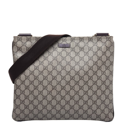 Gucci GG Supreme Monogram Medium Flat Messenger Bag Dark Brown 1 of 16