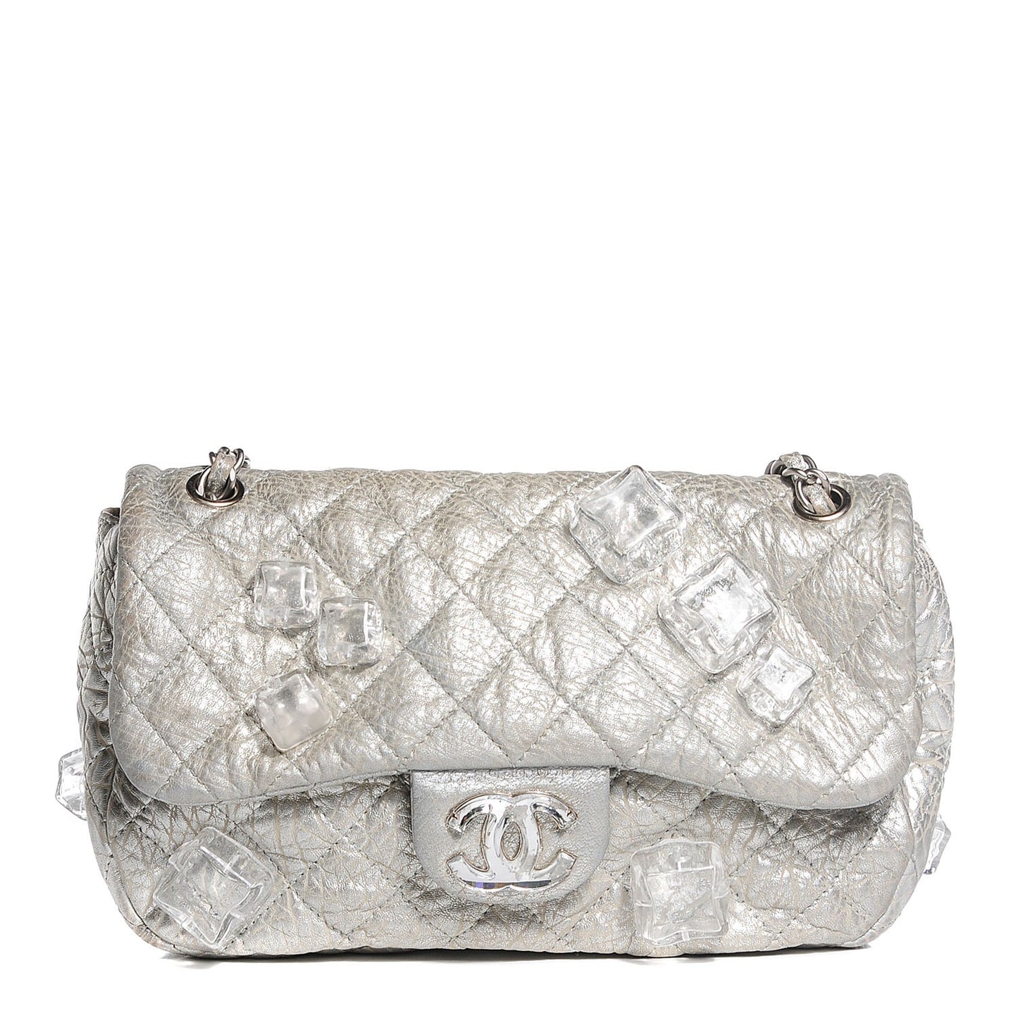 Calfskin Medium Ice Cube On the Rocks Flap Silver