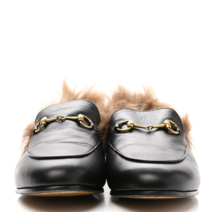 Gucci Malaga Kid Fur Womens Jordaan Loafers 40 Black Natural 3 of 8