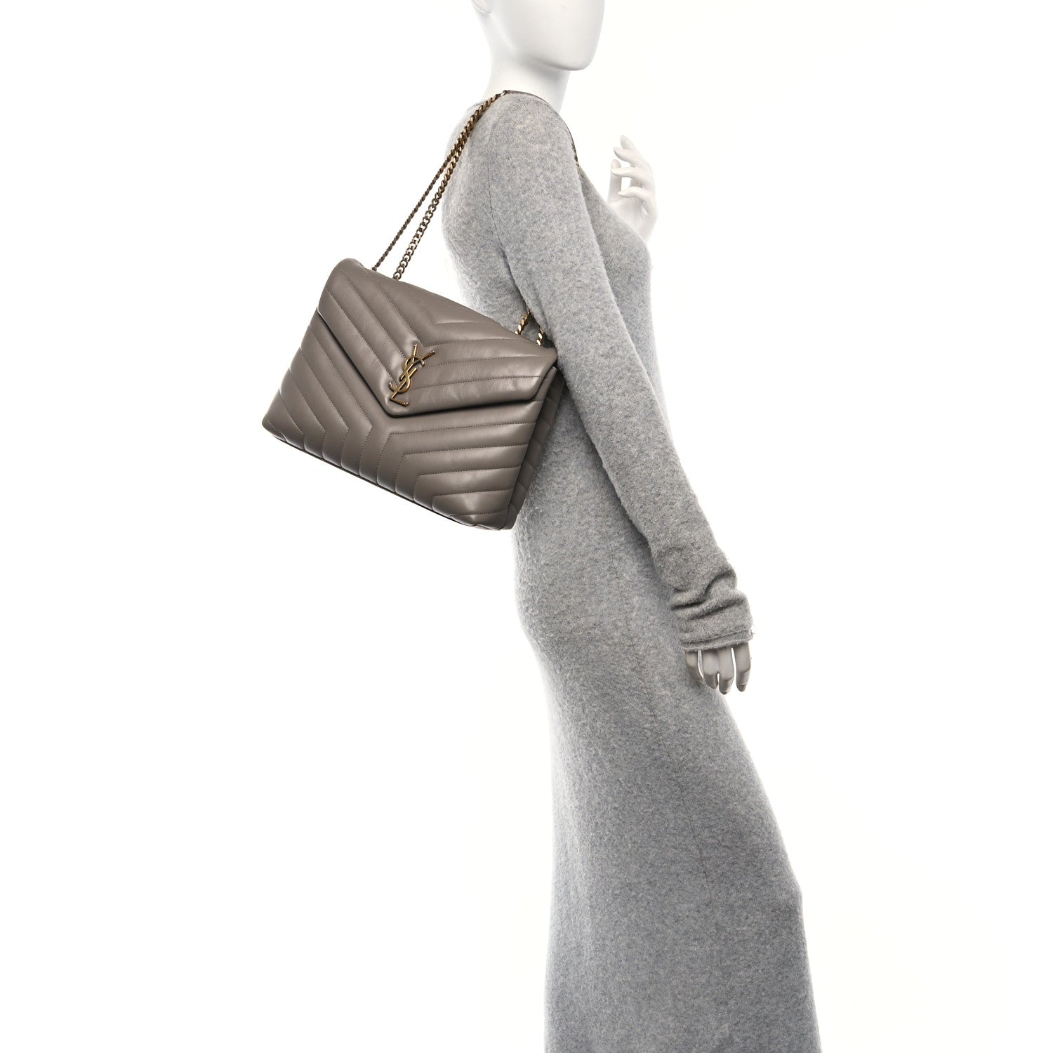 Saint Laurent Calfskin Y Quilted Monogram Medium Loulou Chain Satchel Greyish Brown 2 of 10