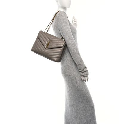 Saint Laurent Calfskin Y Quilted Monogram Medium Loulou Chain Satchel Greyish Brown 2 of 10