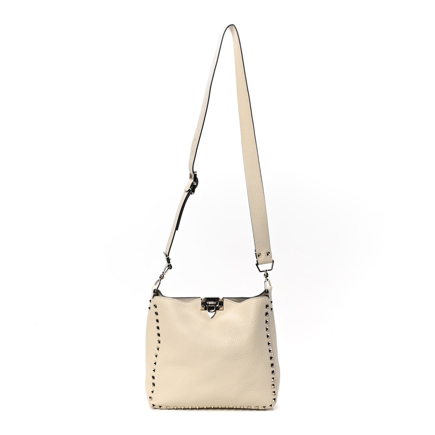 Pebbled Calfskin Small Rockstud Flip-Lock Messenger Bag Light Ivory