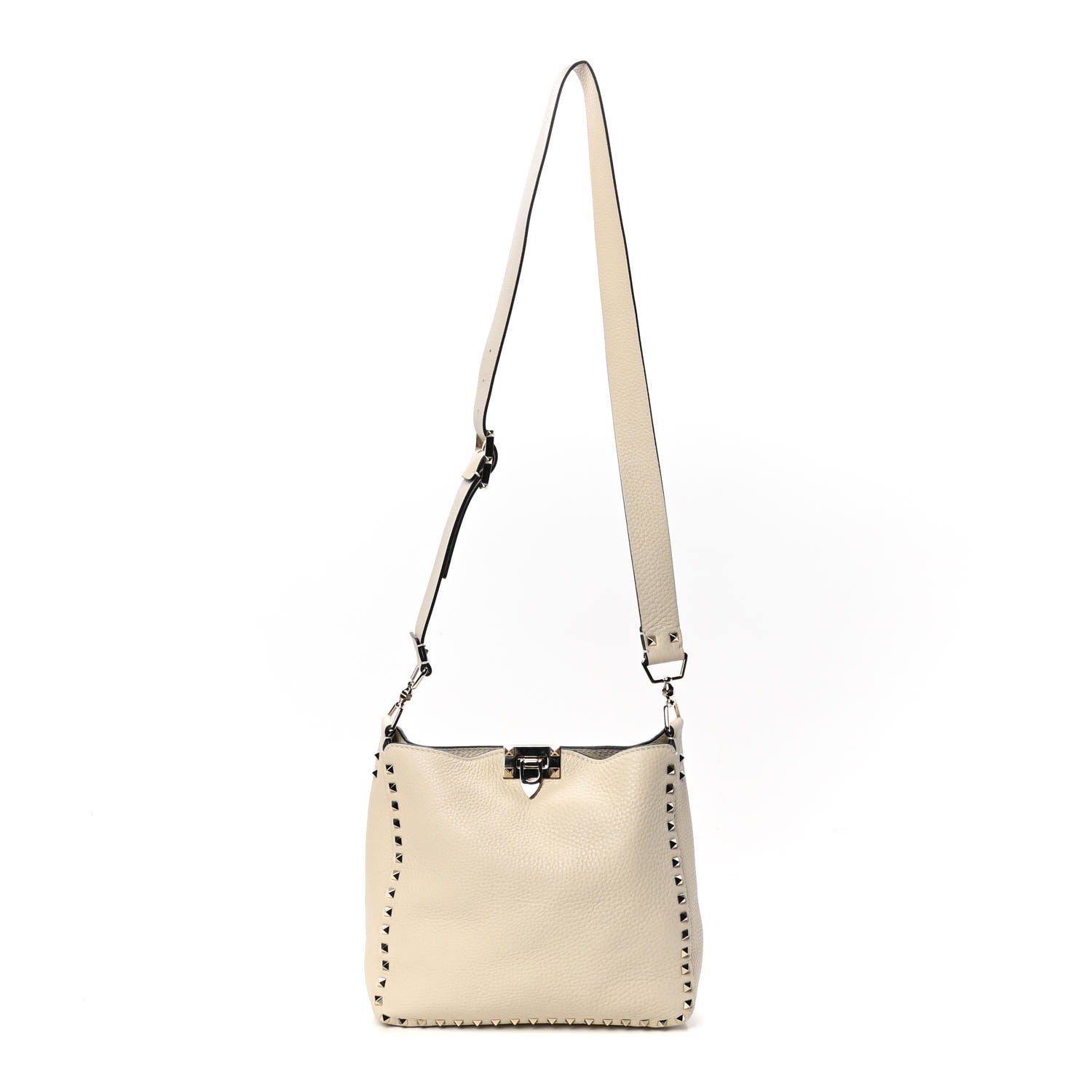 Valentino Garavani Pebbled Calfskin Small Rockstud Flip-Lock Messenger Bag Light Ivory 1 of 4