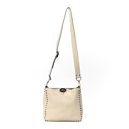 Valentino Garavani Pebbled Calfskin Small Rockstud Flip-Lock Messenger Bag Light Ivory 1 of 4
