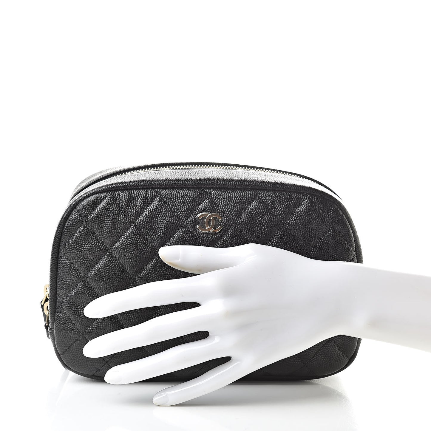 Caviar Quilted Curvy Pouch Cosmetic Case Black