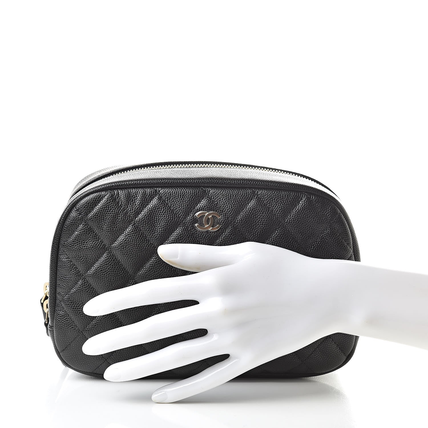 Chanel Caviar Quilted Curvy Pouch Cosmetic Case Black 2 of 8