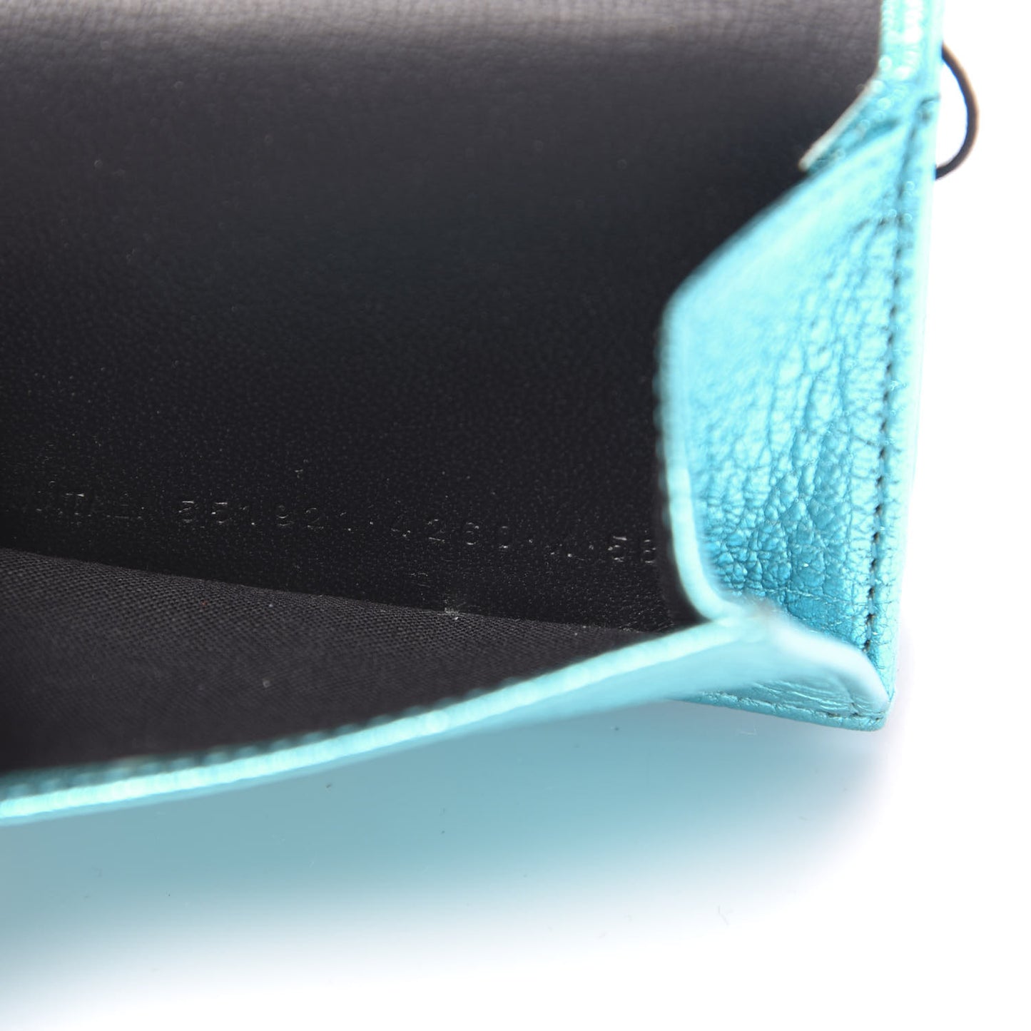 Metallic Goatskin Logo Mini Everyday Wallet Turquoise Black