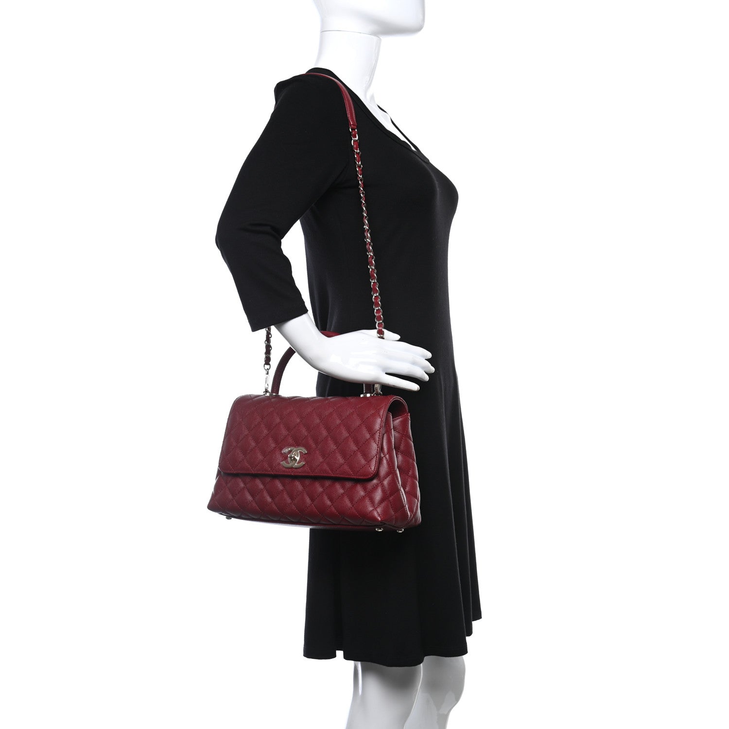 Chanel Caviar Lizard Embossed Quilted Small Coco Handle Flap Burgundy 2 of 11