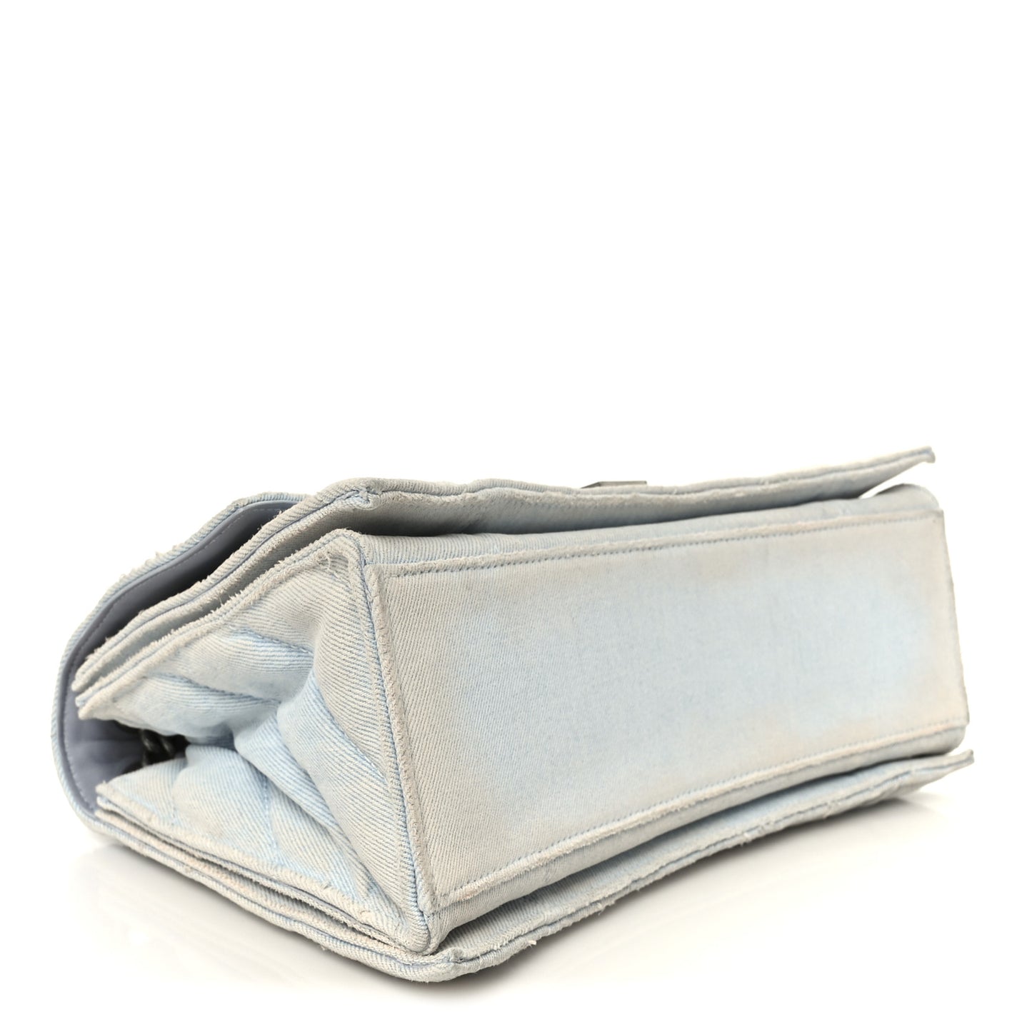 Crushed Washed Denim Quilted Medium Crush Chain Bag Pale Blue