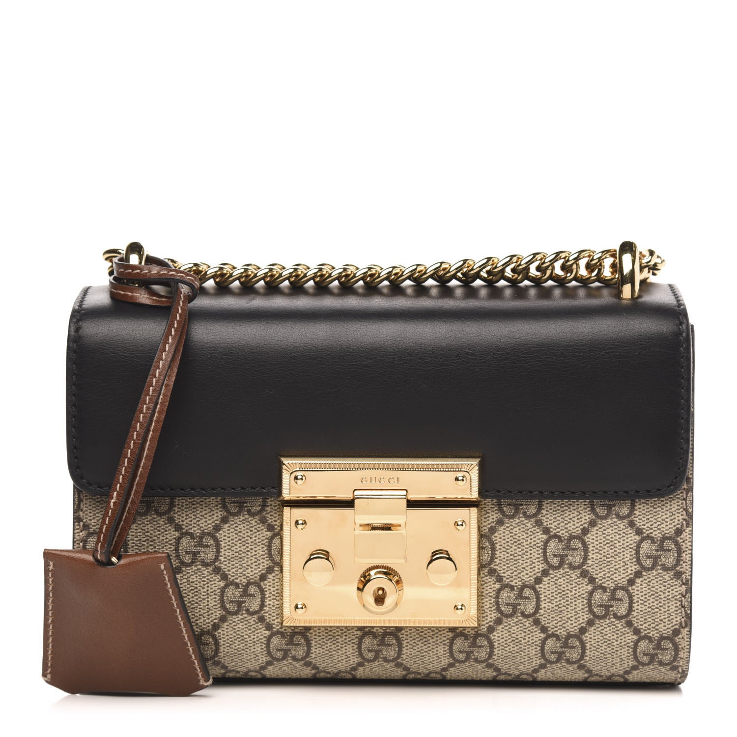 Gucci GG Supreme Monogram Calfskin Small Padlock Shoulder Bag Beige Black Cuir 1 of 13
