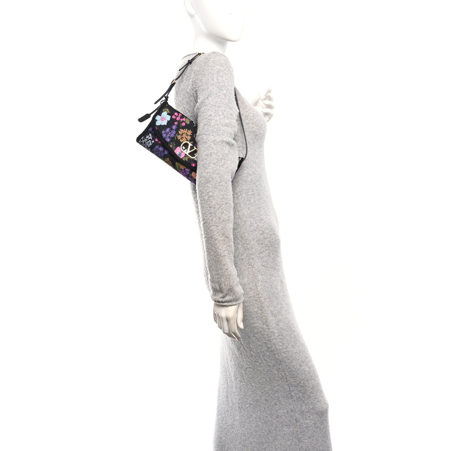 Valentino Garavani Moire Papier Floral Fabric Small DeVain Shoulder Bag Black Multicolor 2 of 9