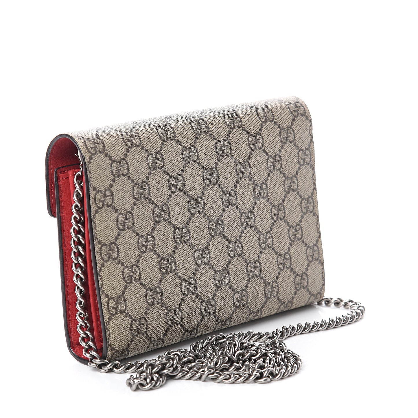 GG Supreme Monogram Mini Dionysus Chain Wallet Beige Vulcanic Red