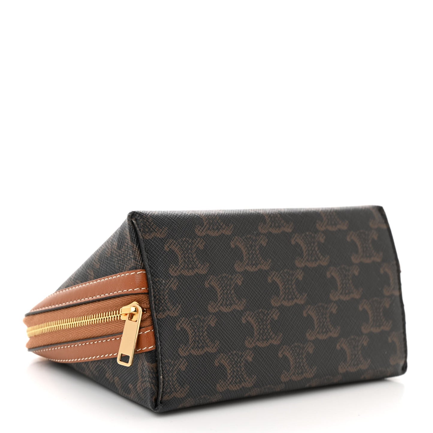 Lambskin Triomphe Canvas Embroidered Logo Clutch With Chain Tan