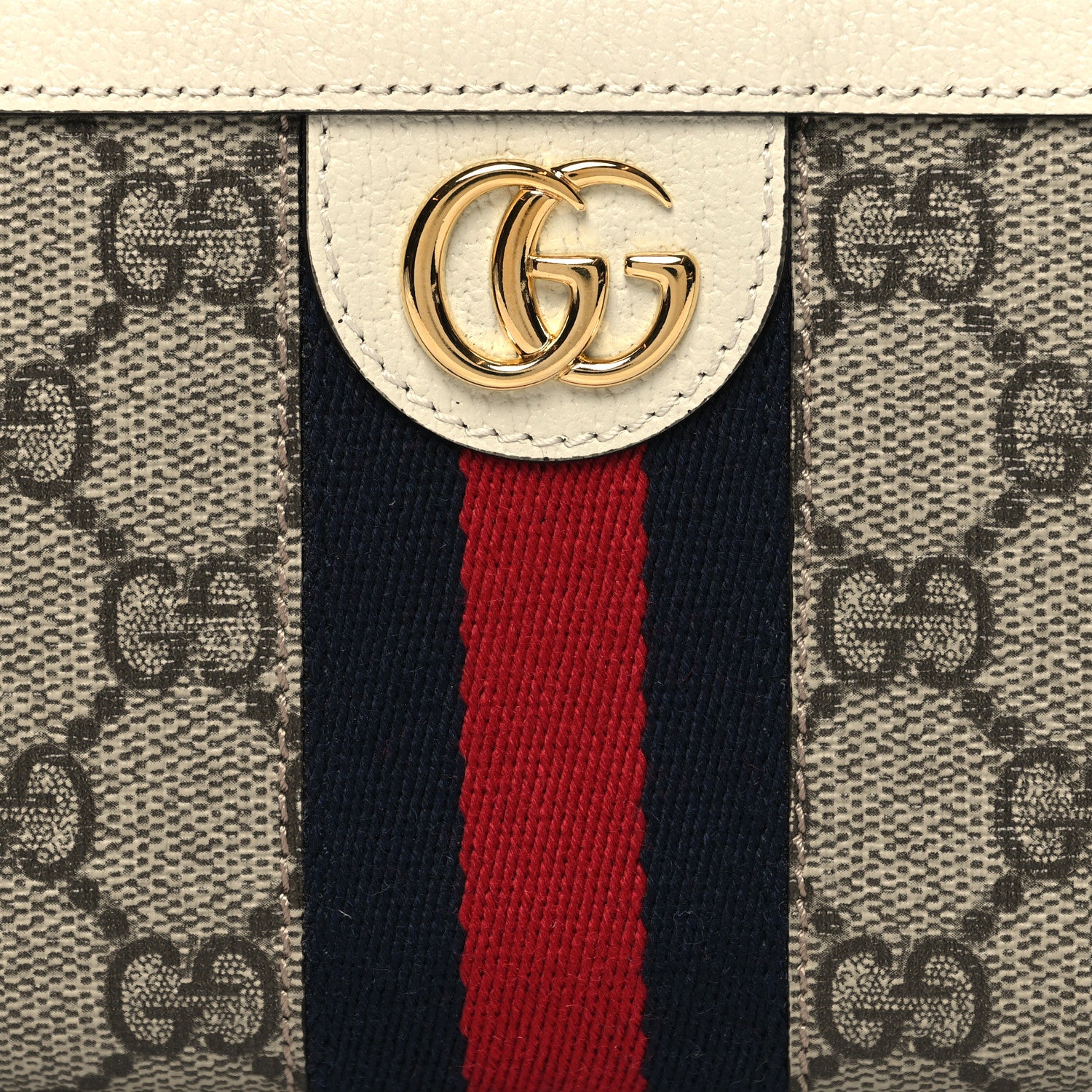 Gucci GG Supreme Monogram Textured Dollar Calfskin Web Ophidia Zip Around Wallet Beige Ebony Mystic White 8 of 10