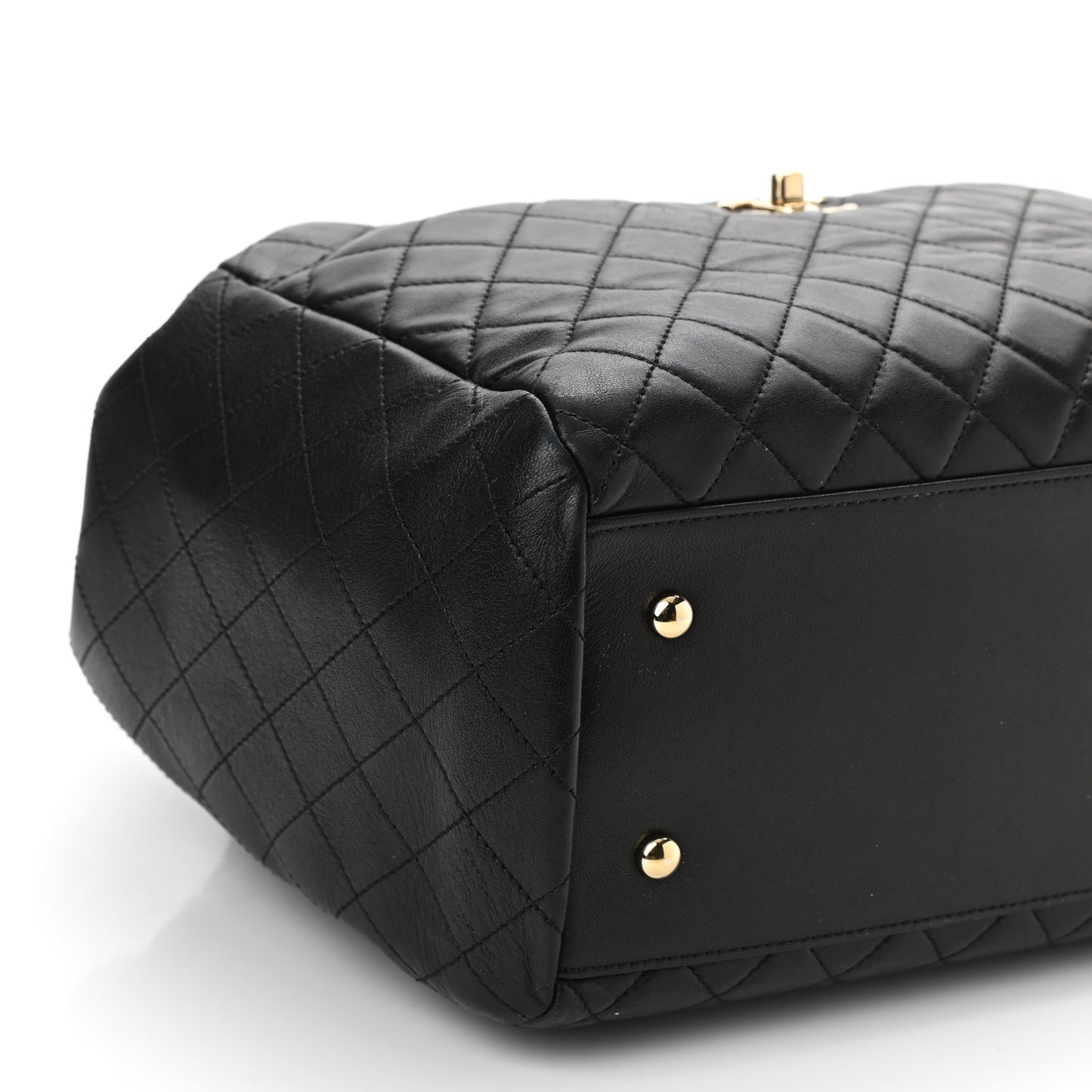 Lambskin Quilted Large Drawstring Bag Black