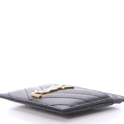 Saint Laurent Grain De Poudre Matelasse Chevron Monogram Credit Card Case Black 6 of 9