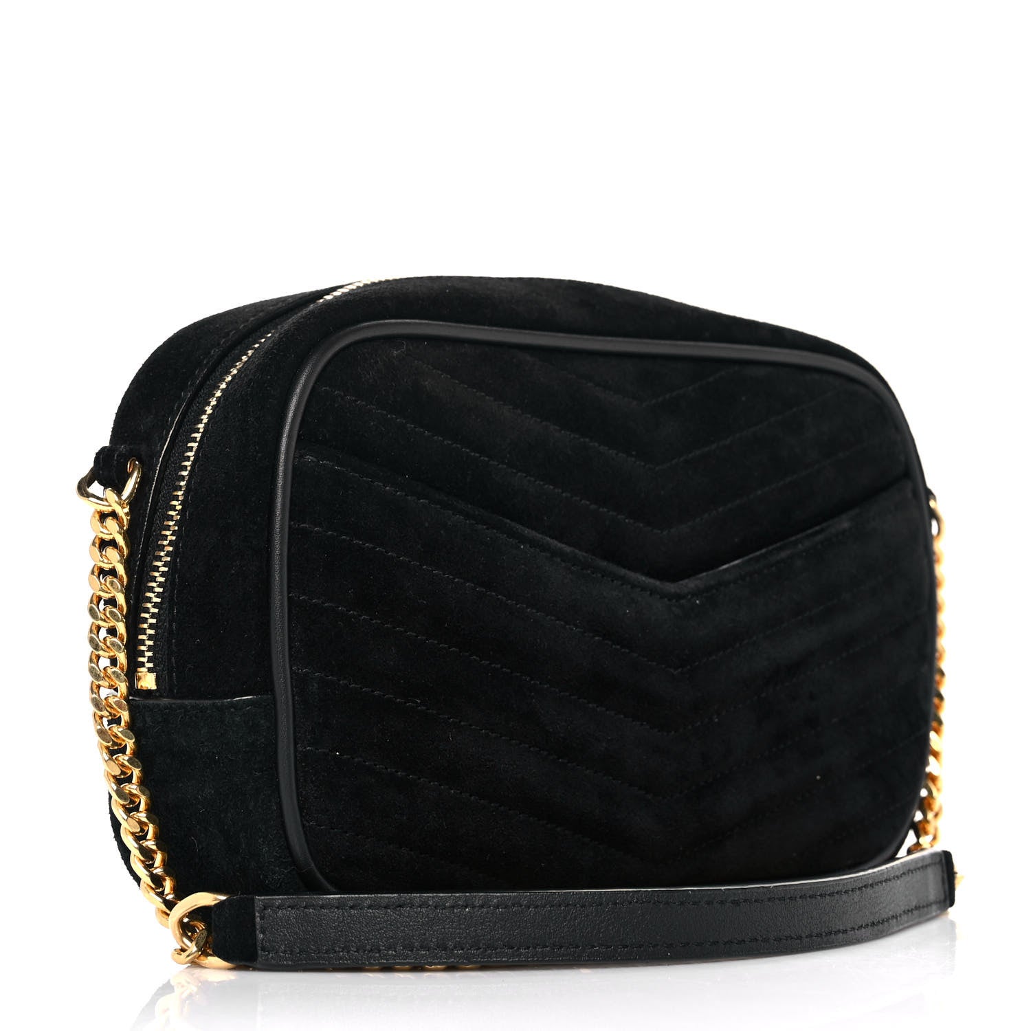Saint Laurent Suede Matelasse Monogram Mini Lou Camera Bag Black 2 of 8
